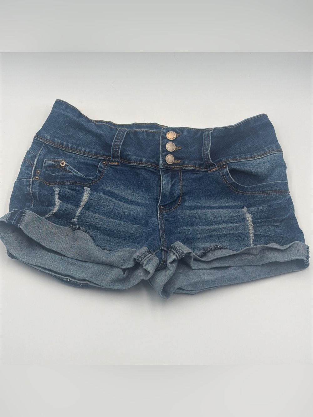 YMI WannaBettaButt Jean Shorts Women’s Juniors Size 7 – Button Fly Stretch Blue